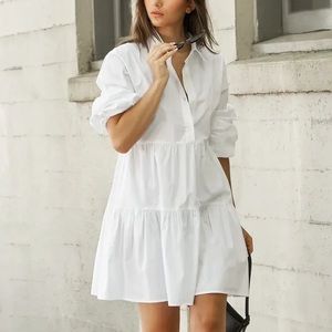 OAK + FORT COLLARED BUTTON FRONT TIERED DRESS | Size L